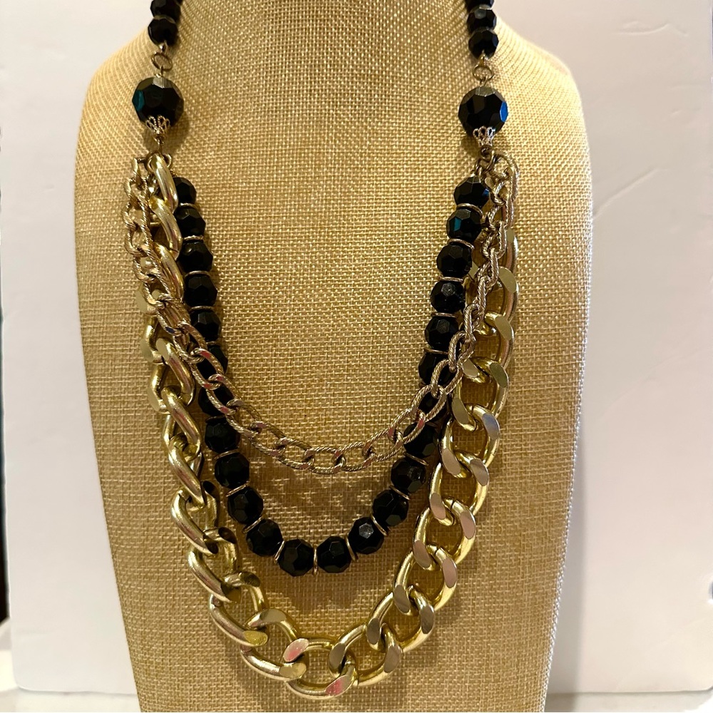 Chunky Statement Necklace- Multistrand Thrice Gol… - image 1